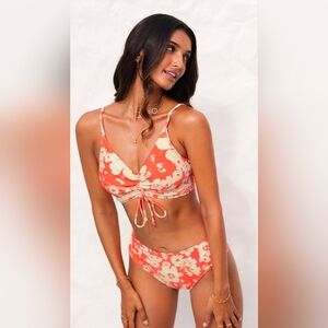 Cupshe Coral and Cream Floral Drawstring Bikini